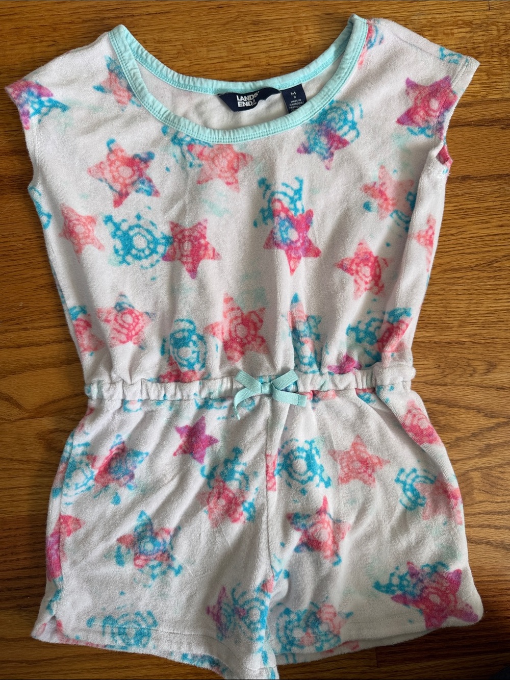 Lands' End White Romper with Pink & Aqua Star Print
